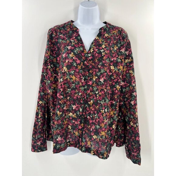 Orvis Women Classic Floral V-Neck Button Up Shirt XL 100% Cotton - Picture 1 of 10
